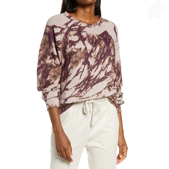 Zella Sweatshirt Pullover Crew Neck Splattered Ink Print Cotton Pink Ink S NWT - Picture 3 of 13